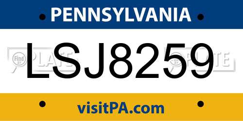 LSJ8259 Pennsylvania License Plate