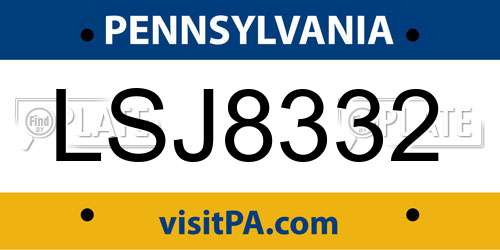 LSJ8332 Pennsylvania License Plate