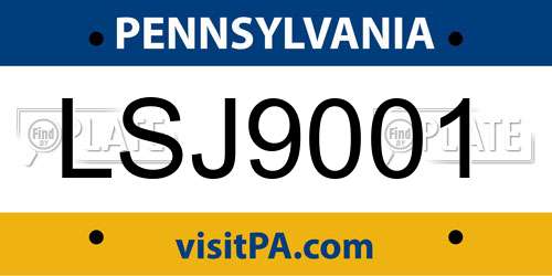 LSJ9001 Pennsylvania License Plate