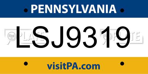 LSJ9319 Pennsylvania License Plate