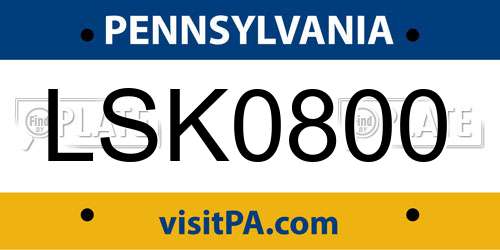 LSK0800 Pennsylvania License Plate