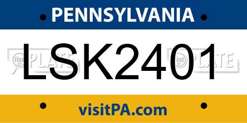 LSK2401 Pennsylvania License Plate