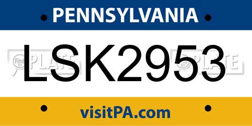 LSK2953 Pennsylvania License Plate