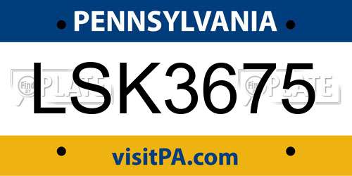 LSK3675 Pennsylvania License Plate