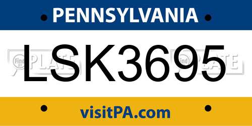 LSK3695 Pennsylvania License Plate