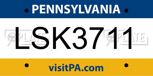 LSK3711 Pennsylvania License Plate