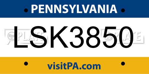 LSK3850 Pennsylvania License Plate