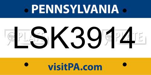 LSK3914 Pennsylvania License Plate