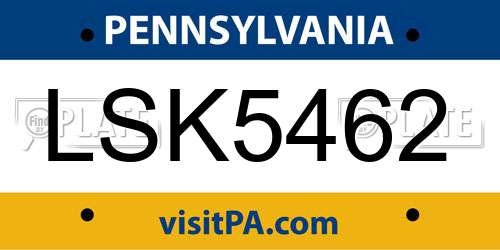 LSK5462 Pennsylvania License Plate
