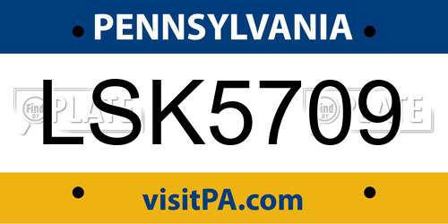LSK5709 Pennsylvania License Plate