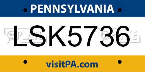 LSK5736 Pennsylvania License Plate