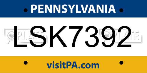 LSK7392 Pennsylvania License Plate