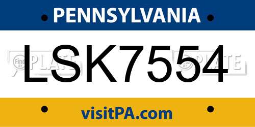 LSK7554 Pennsylvania License Plate