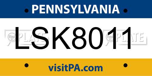 LSK8011 Pennsylvania License Plate