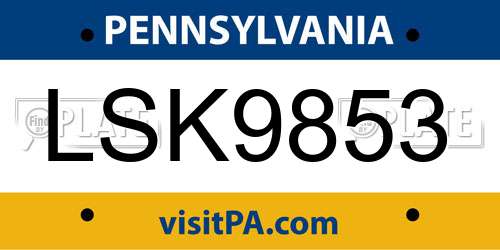 LSK9853 Pennsylvania License Plate