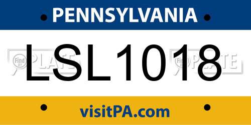 LSL1018 Pennsylvania License Plate
