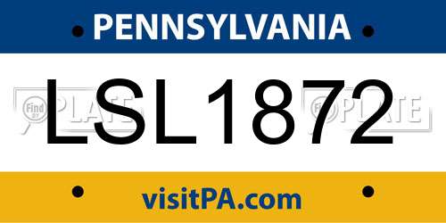 LSL1872 Pennsylvania License Plate