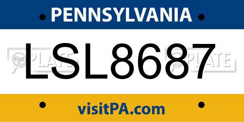 LSL8687 Pennsylvania License Plate