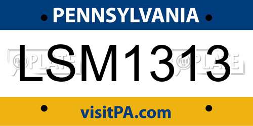 LSM1313 Pennsylvania License Plate