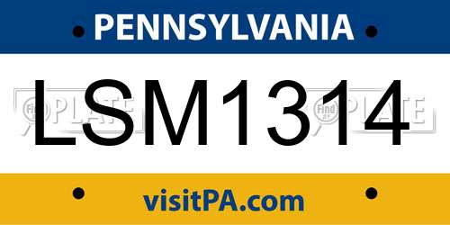 LSM1314 Pennsylvania License Plate