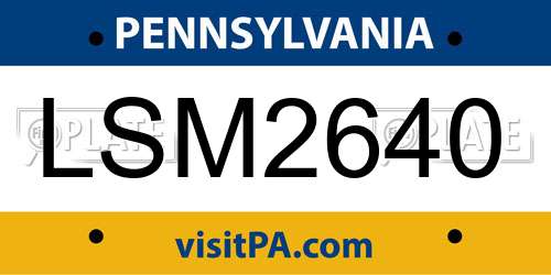 LSM2640 Pennsylvania License Plate