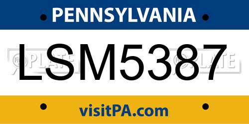 LSM5387 Pennsylvania License Plate