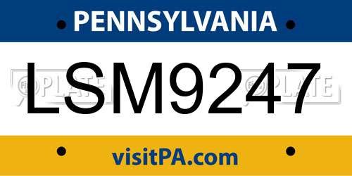 LSM9247 Pennsylvania License Plate