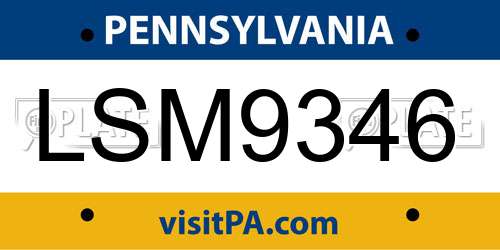 LSM9346 Pennsylvania License Plate