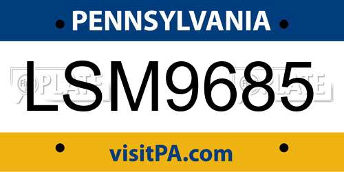LSM9685 Pennsylvania License Plate