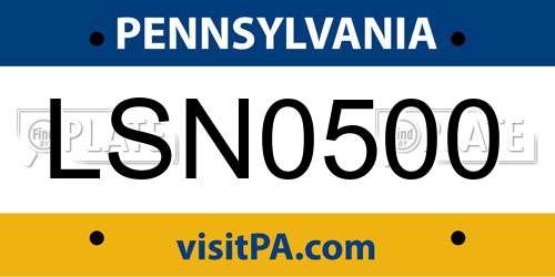 LSN0500 Pennsylvania License Plate