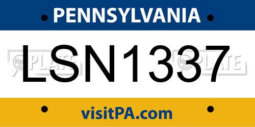 LSN1337 Pennsylvania License Plate
