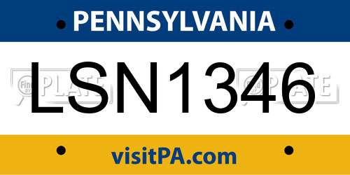 LSN1346 Pennsylvania License Plate