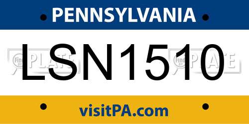 LSN1510 Pennsylvania License Plate