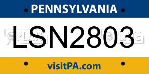 LSN2803 Pennsylvania License Plate