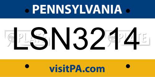 LSN3214 Pennsylvania License Plate