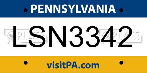 LSN3342 Pennsylvania License Plate