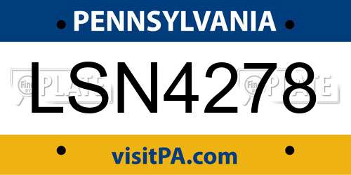 LSN4278 Pennsylvania License Plate