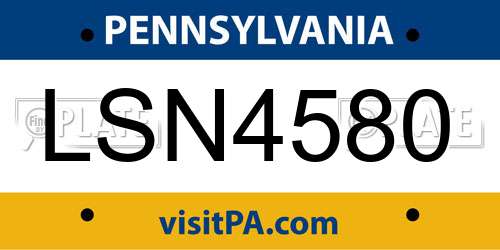 LSN4580 Pennsylvania License Plate