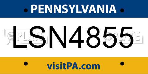 LSN4855 Pennsylvania License Plate