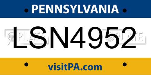 LSN4952 Pennsylvania License Plate