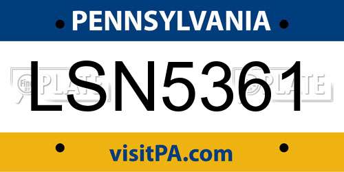 LSN5361 Pennsylvania License Plate