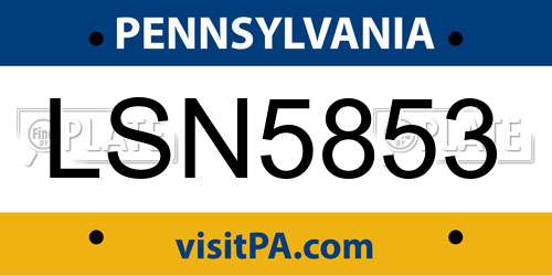 LSN5853 Pennsylvania License Plate