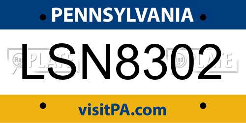 LSN8302 Pennsylvania License Plate