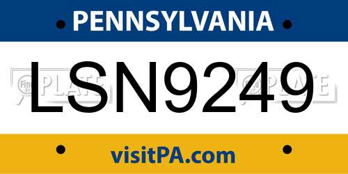 LSN9249 Pennsylvania License Plate