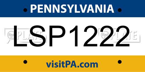 LSP1222 Pennsylvania License Plate