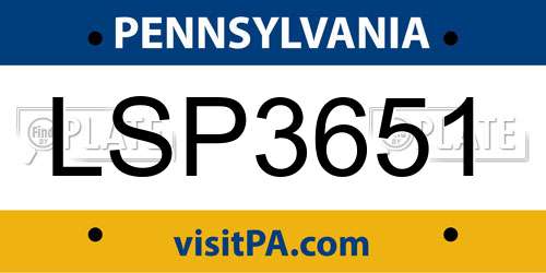 LSP3651 Pennsylvania License Plate