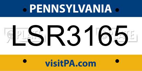 LSR3165 Pennsylvania License Plate