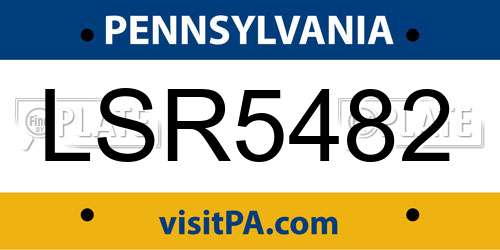 LSR5482 Pennsylvania License Plate