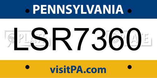 LSR7360 Pennsylvania License Plate