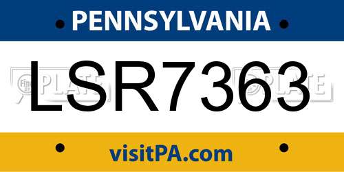 LSR7363 Pennsylvania License Plate